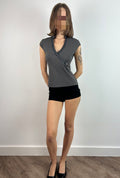 Grey Wrap Top with Metal Buckle