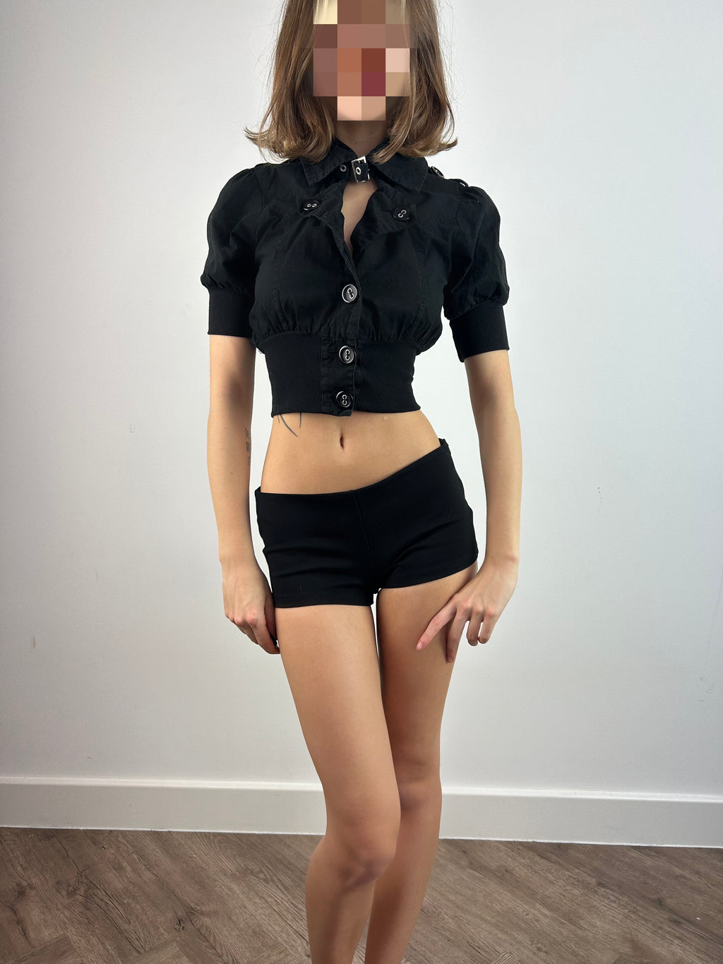 Black Cropped Button Up Jacket