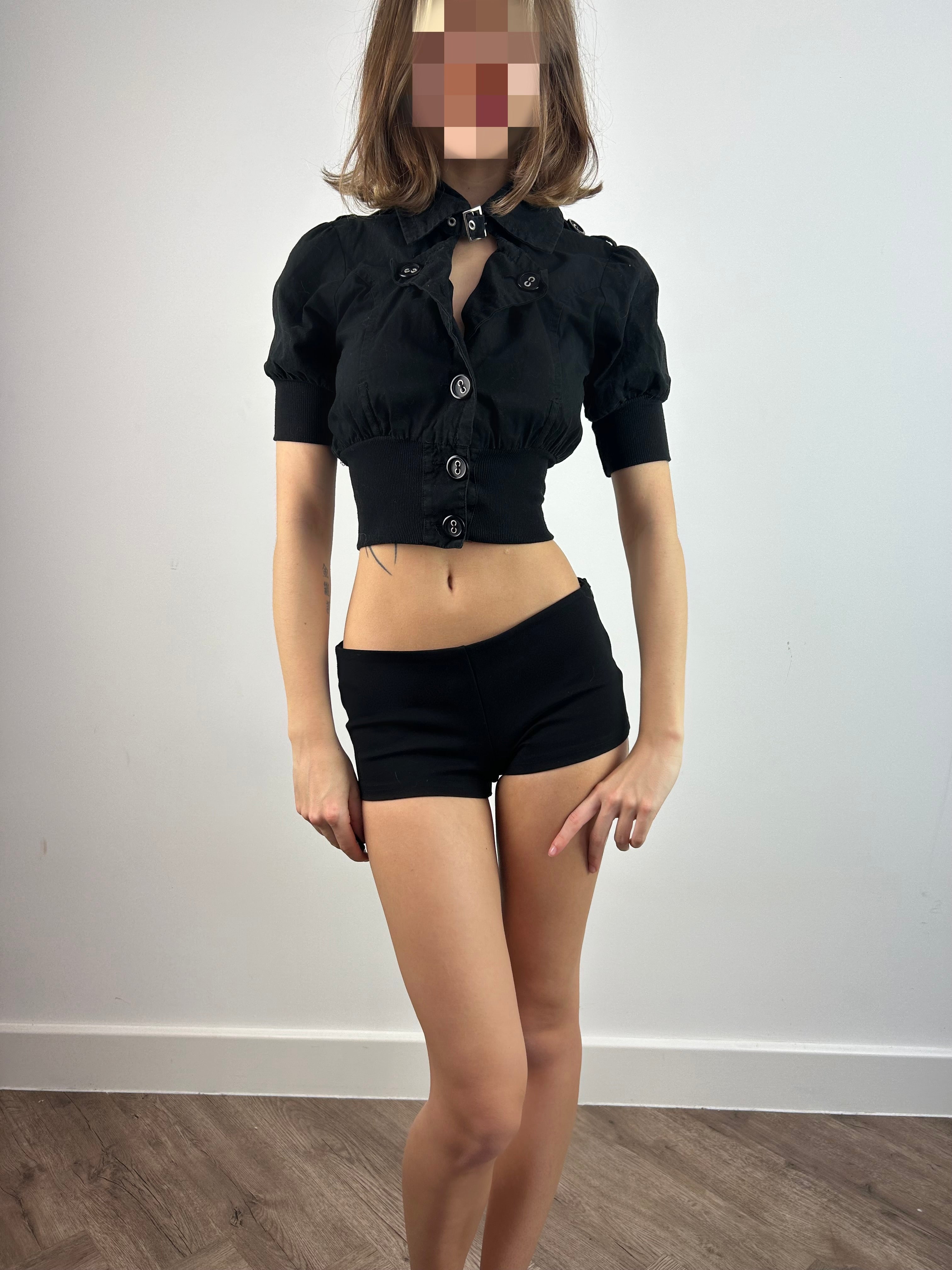 Black Cropped Button Up Jacket