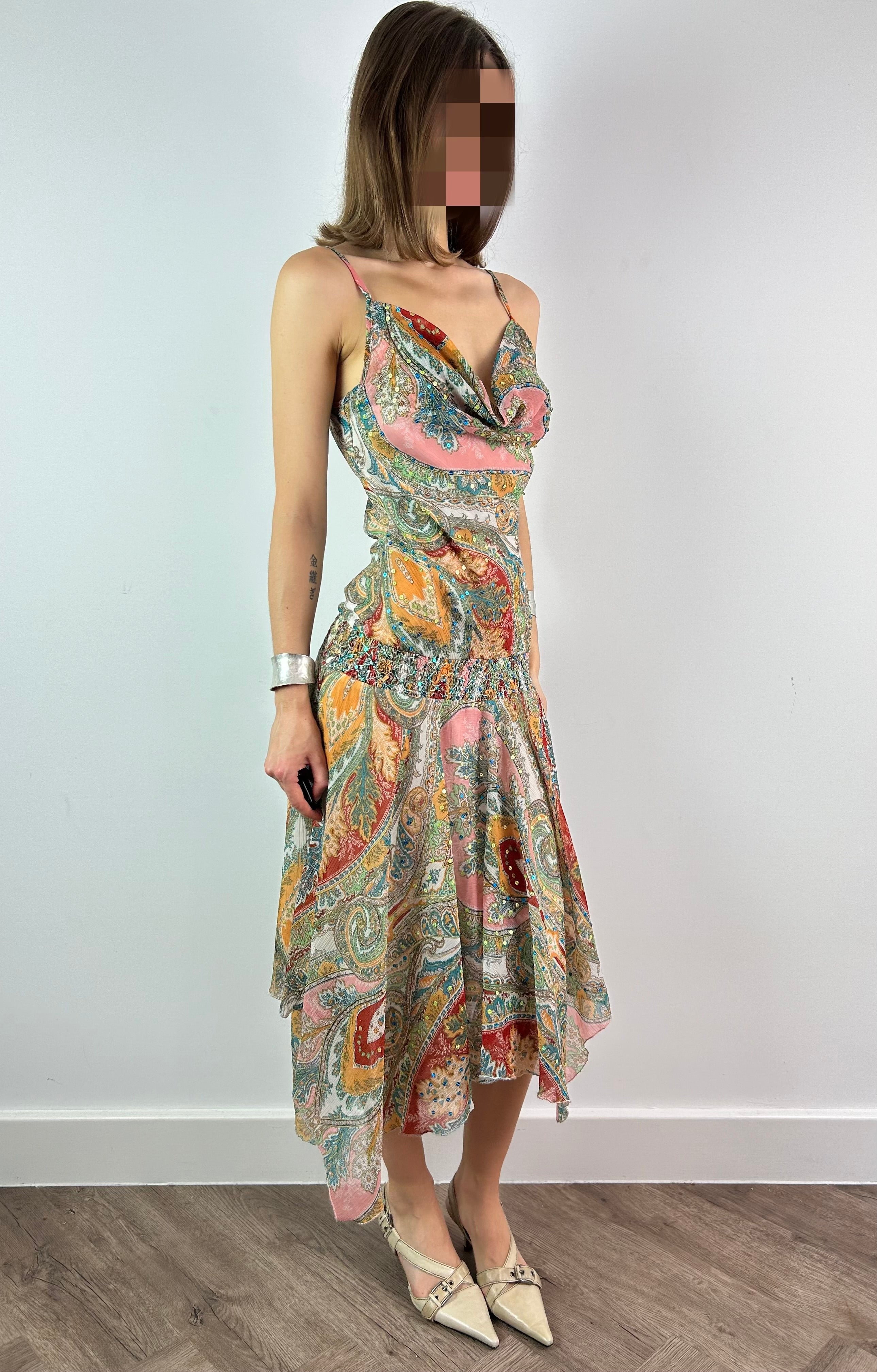 Colourful Drop Waist Asymmetrical Midi Dress