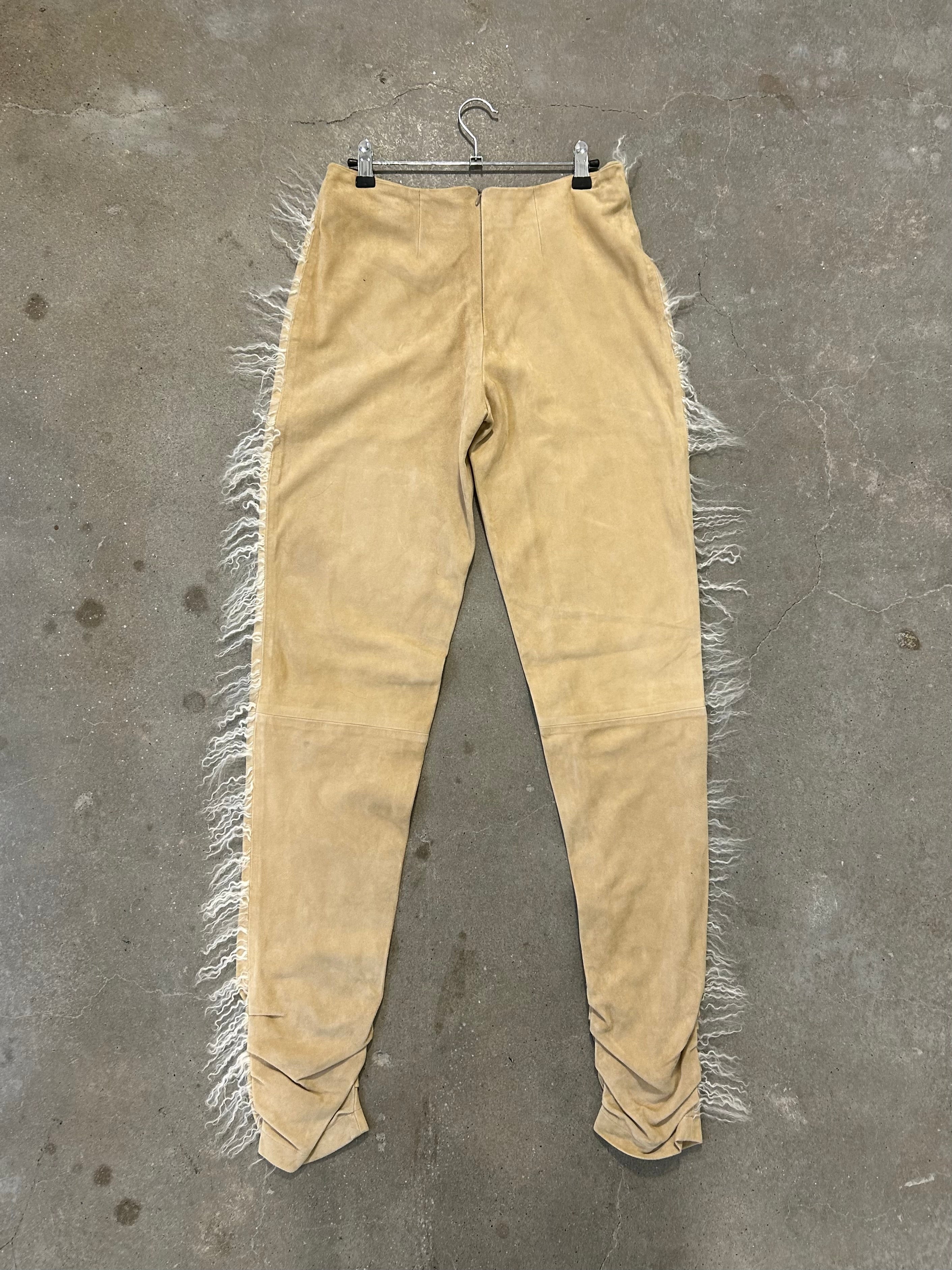 Real Leather Suede Trousers with Lamb Shearling Trim