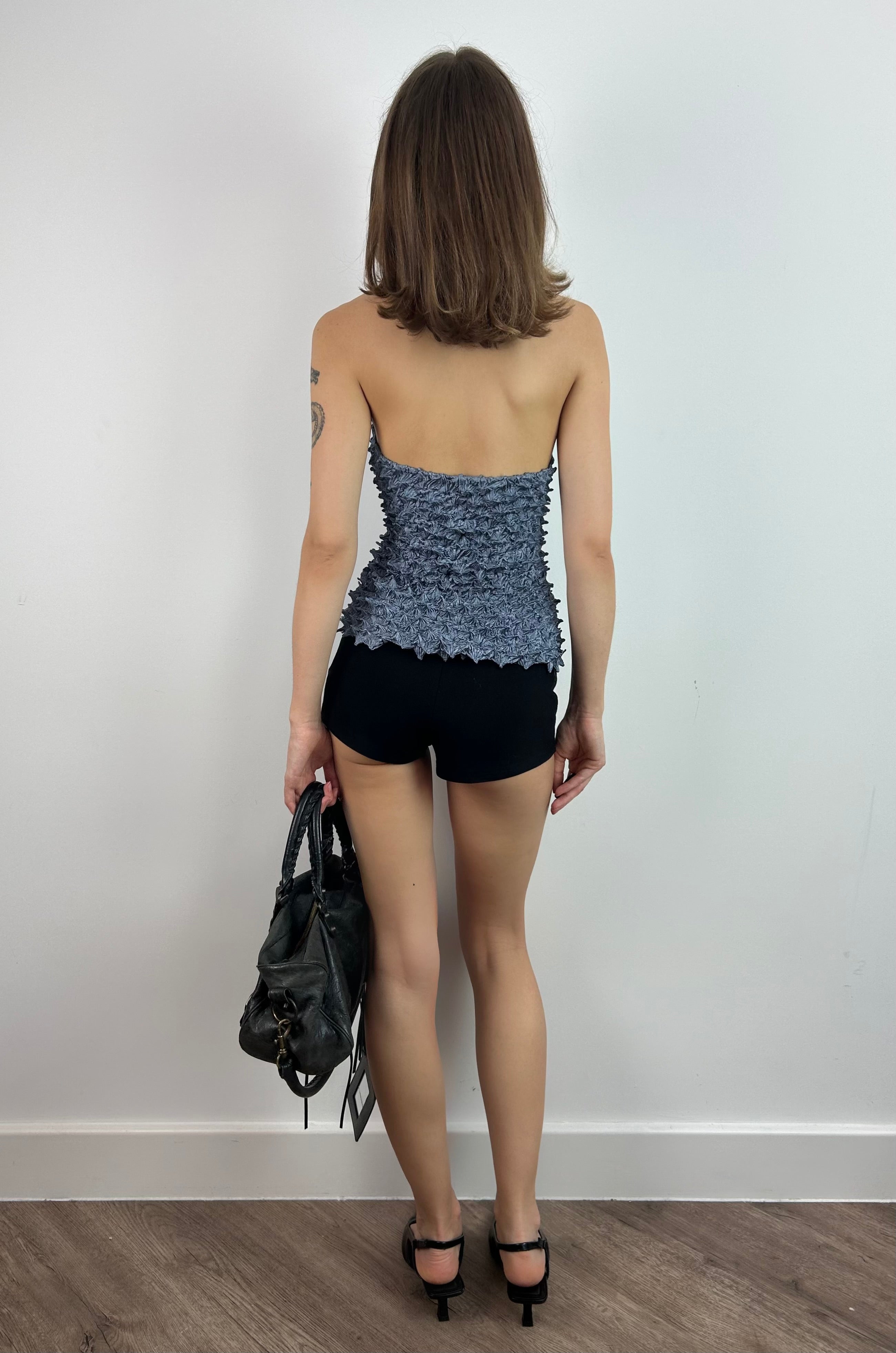 Blue Popcorn Fabric Halter Neck Top