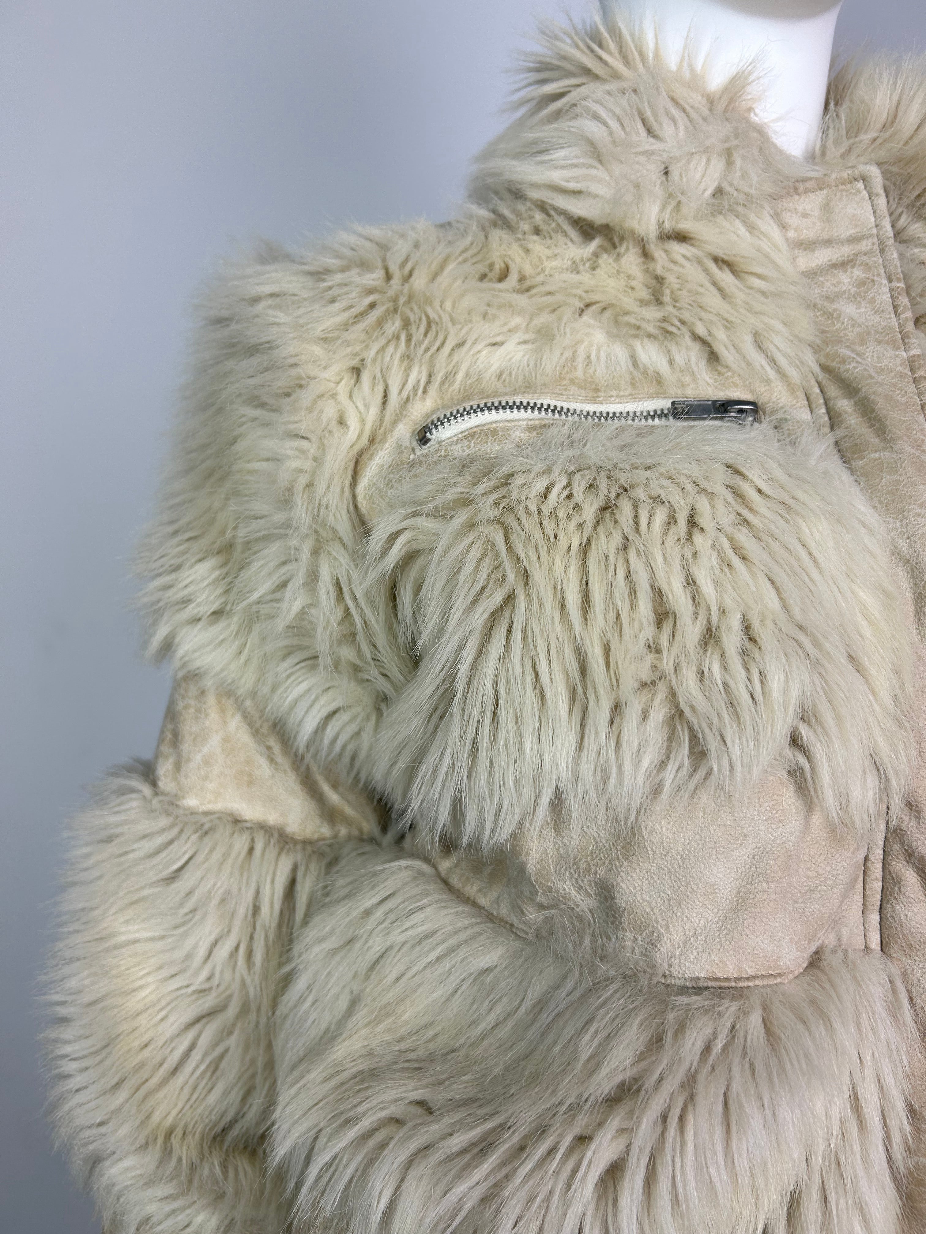 Cream Faux Fur Bomber Jacket