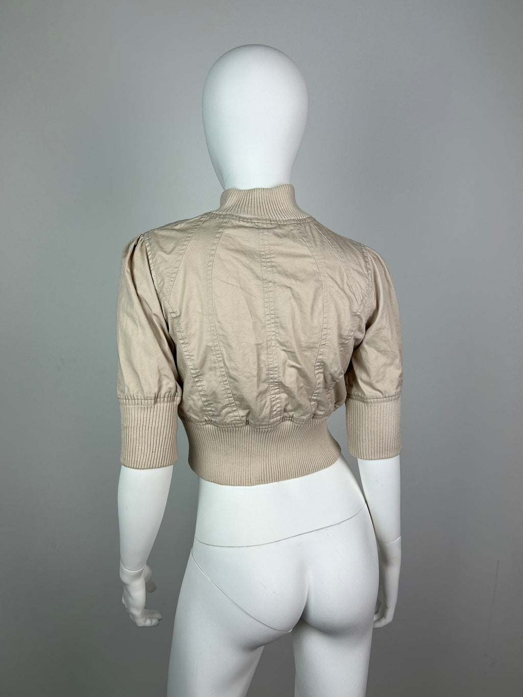 Cropped Straight Collar Jacket with 3/4 Sleeve and Metal Details