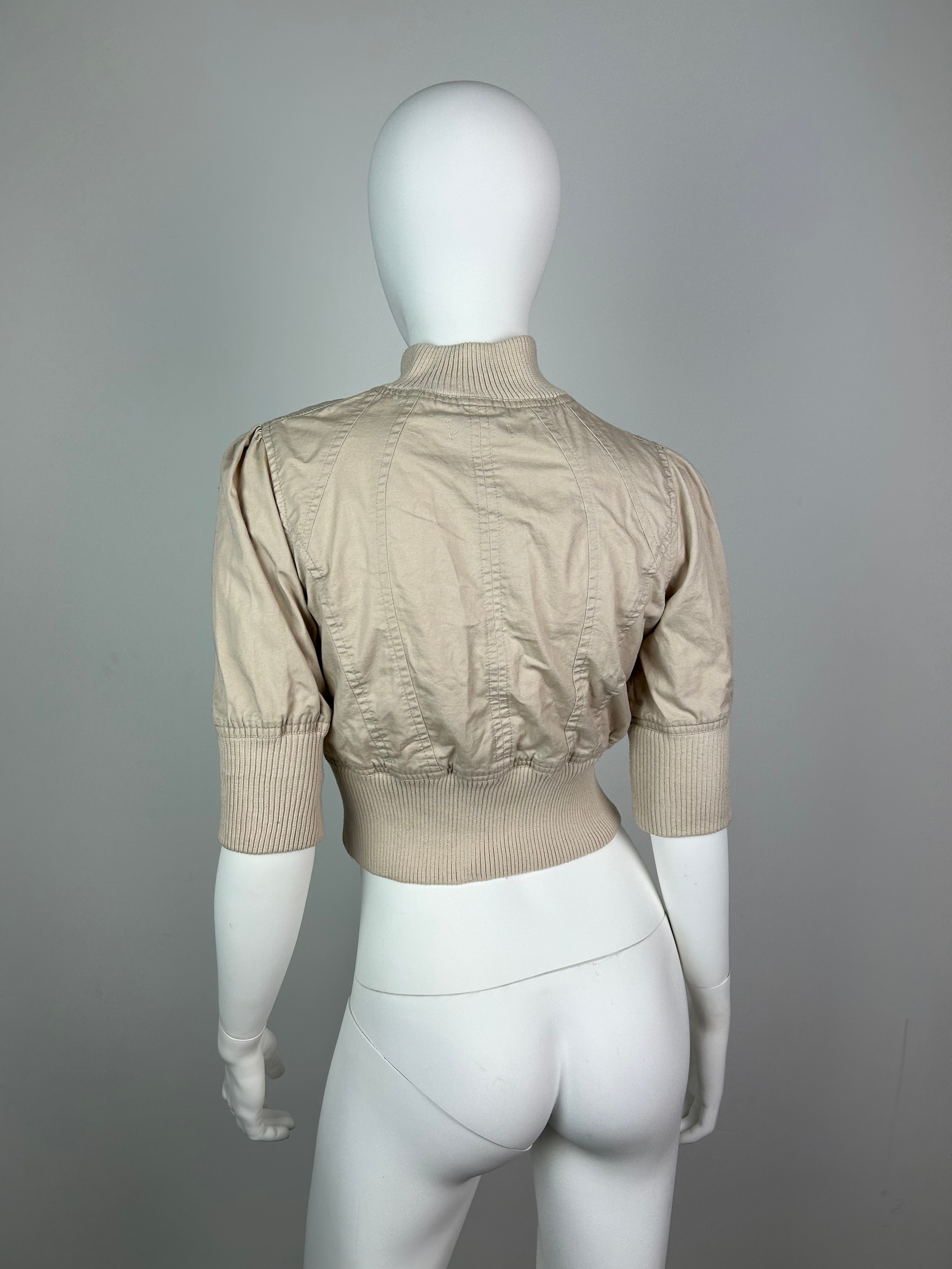 Cropped Straight Collar Jacket with 3/4 Sleeve and Metal Details