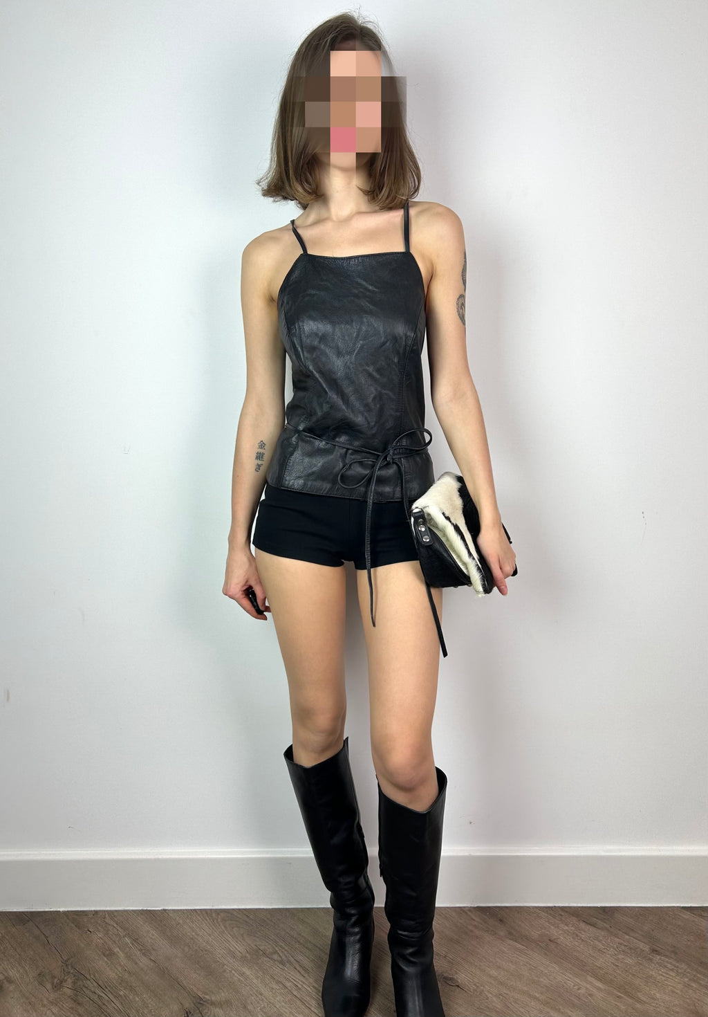 Black Real Leather Corset Top