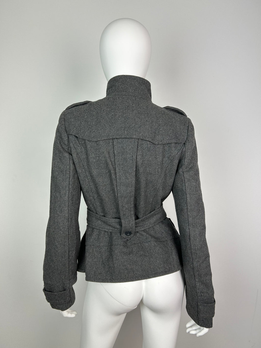 Wool Blend Military Coat with Belt