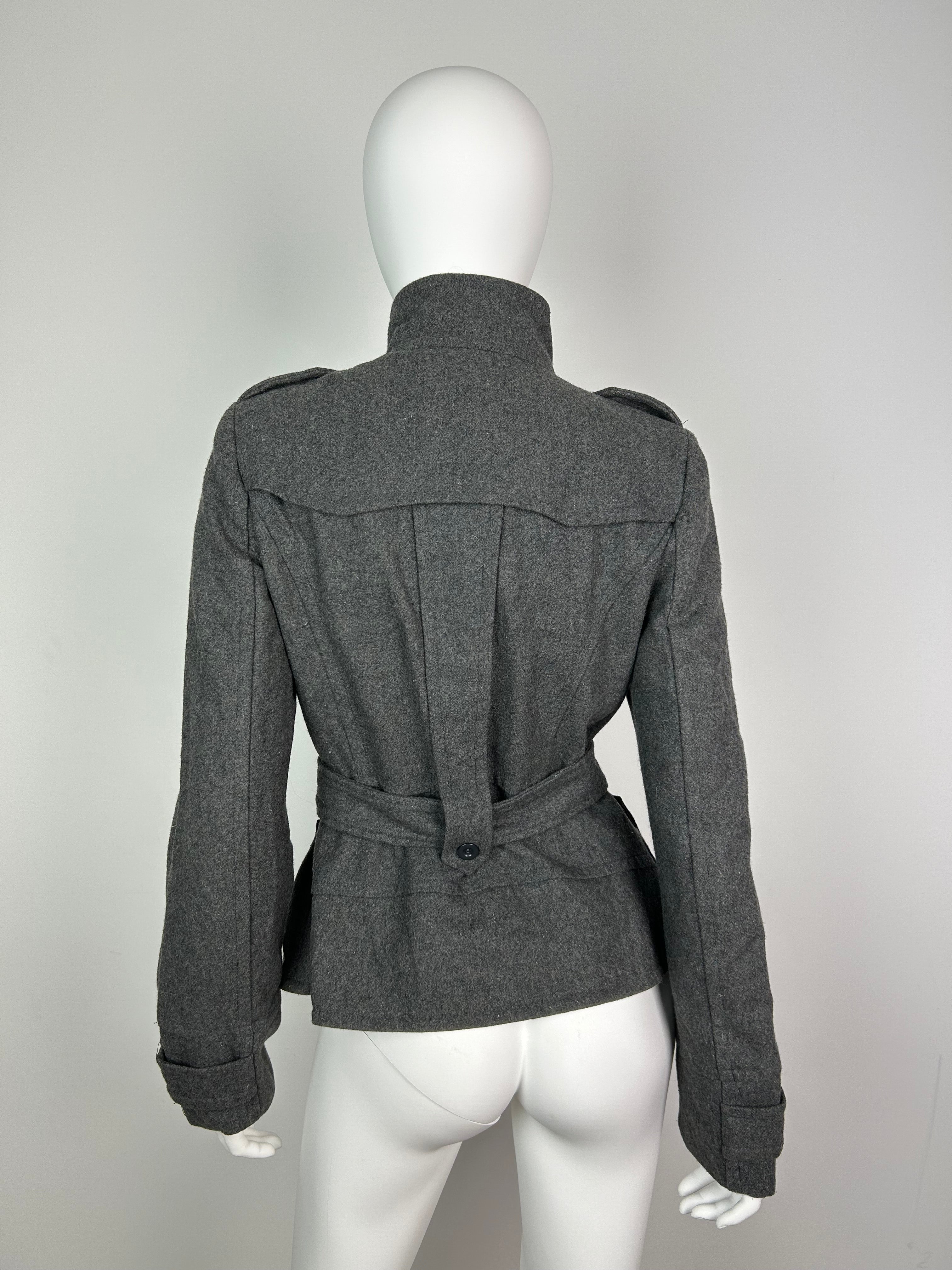 Wool Blend Military Coat with Belt