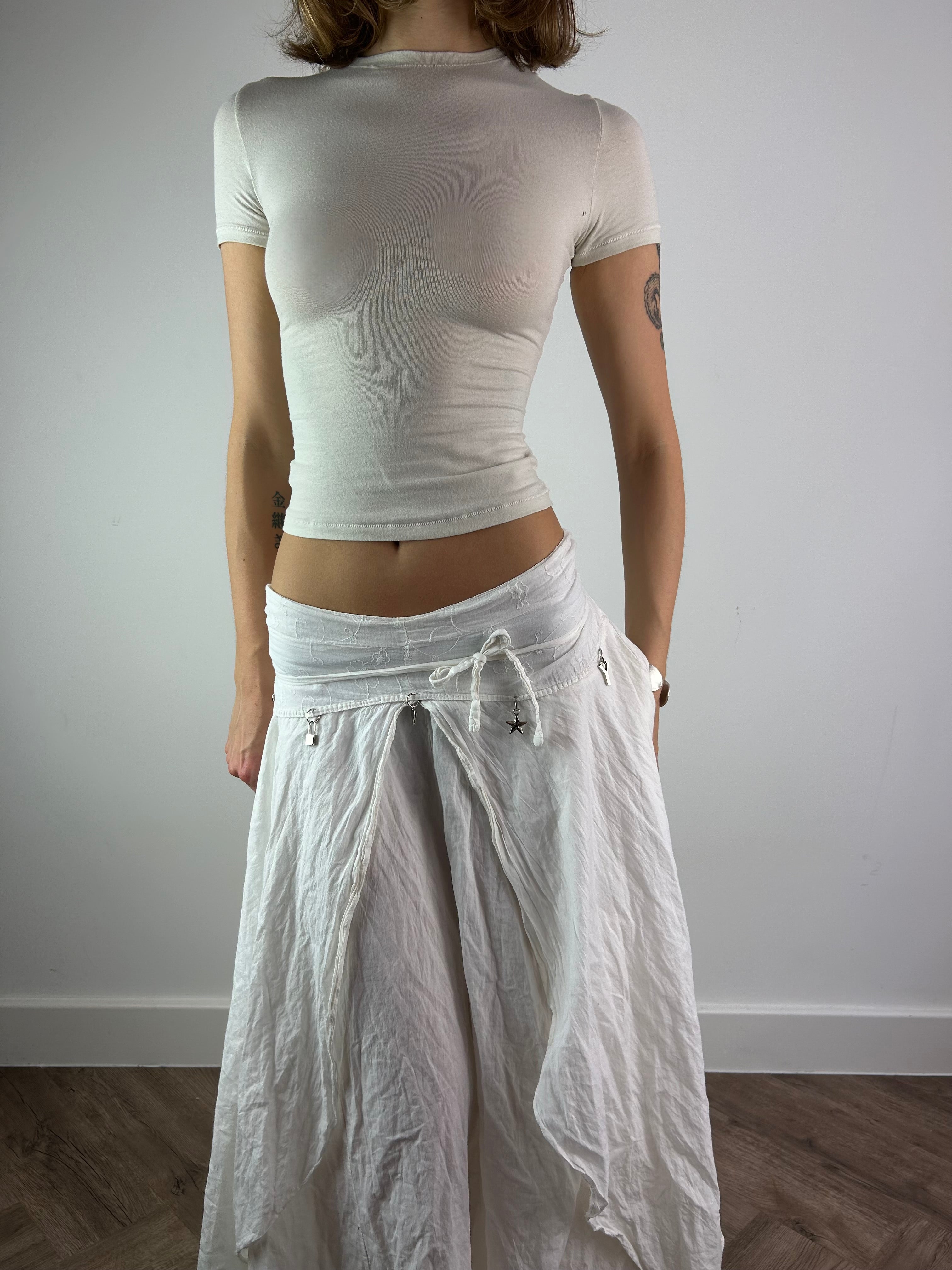 White Maxi Layered Skirt with Metal Charms