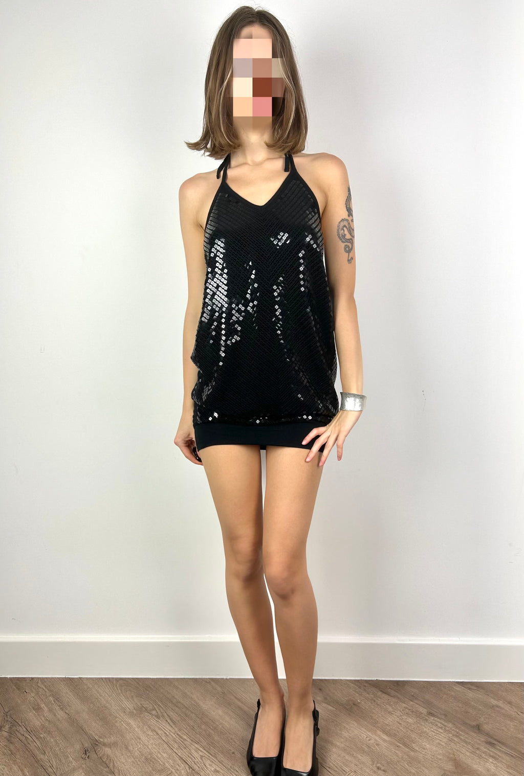 Black Sequin Halter Neck Mini Dress/Top