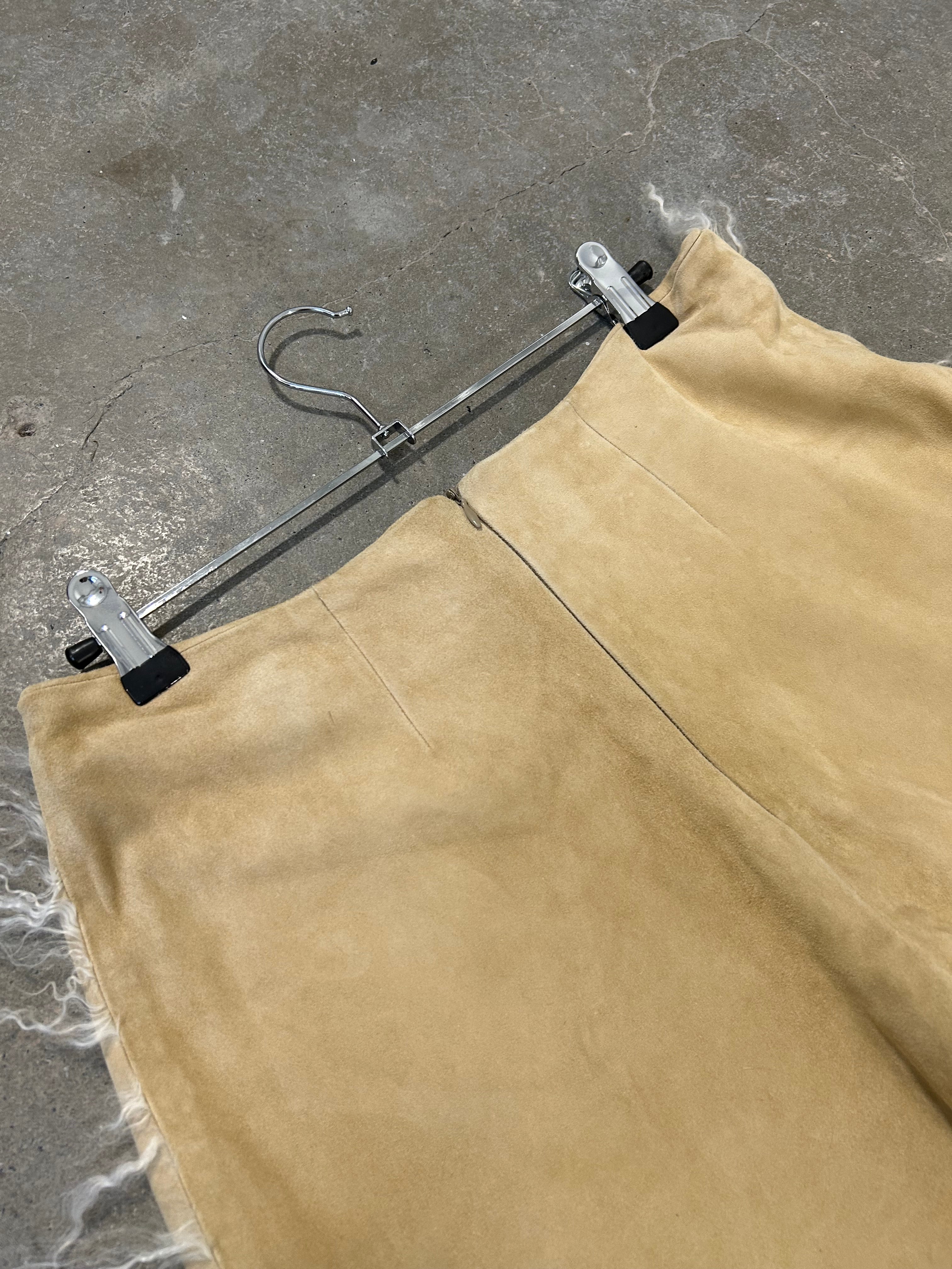 Real Leather Suede Trousers with Lamb Shearling Trim