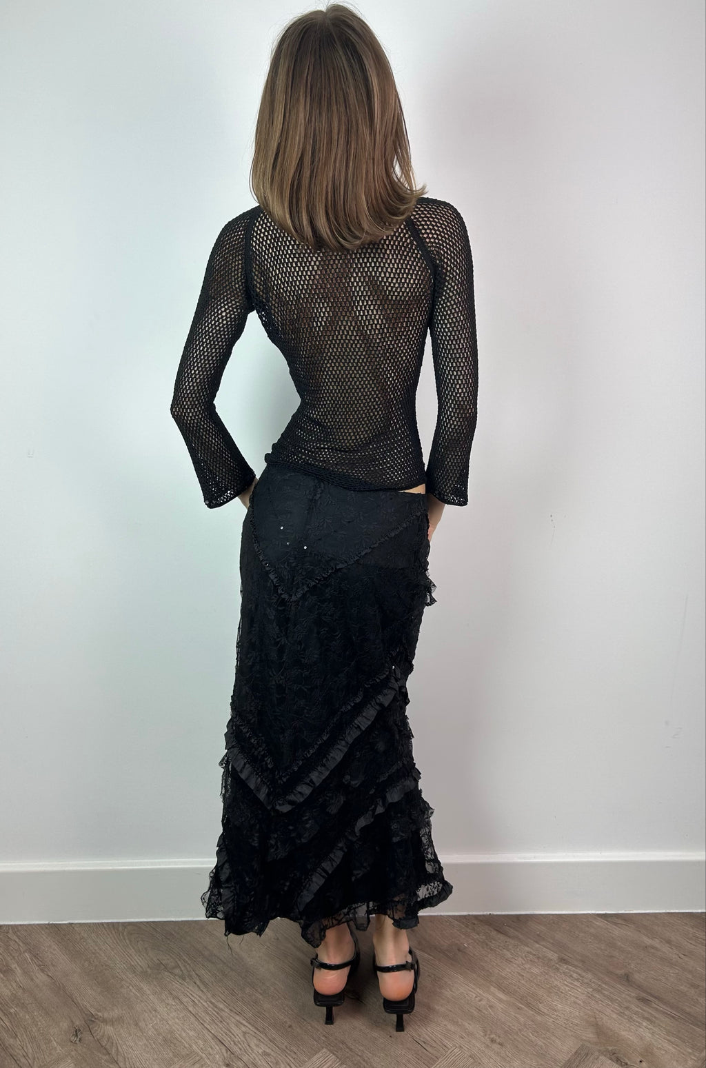 Black Mesh 3/4 Sleeve Top with Sequins