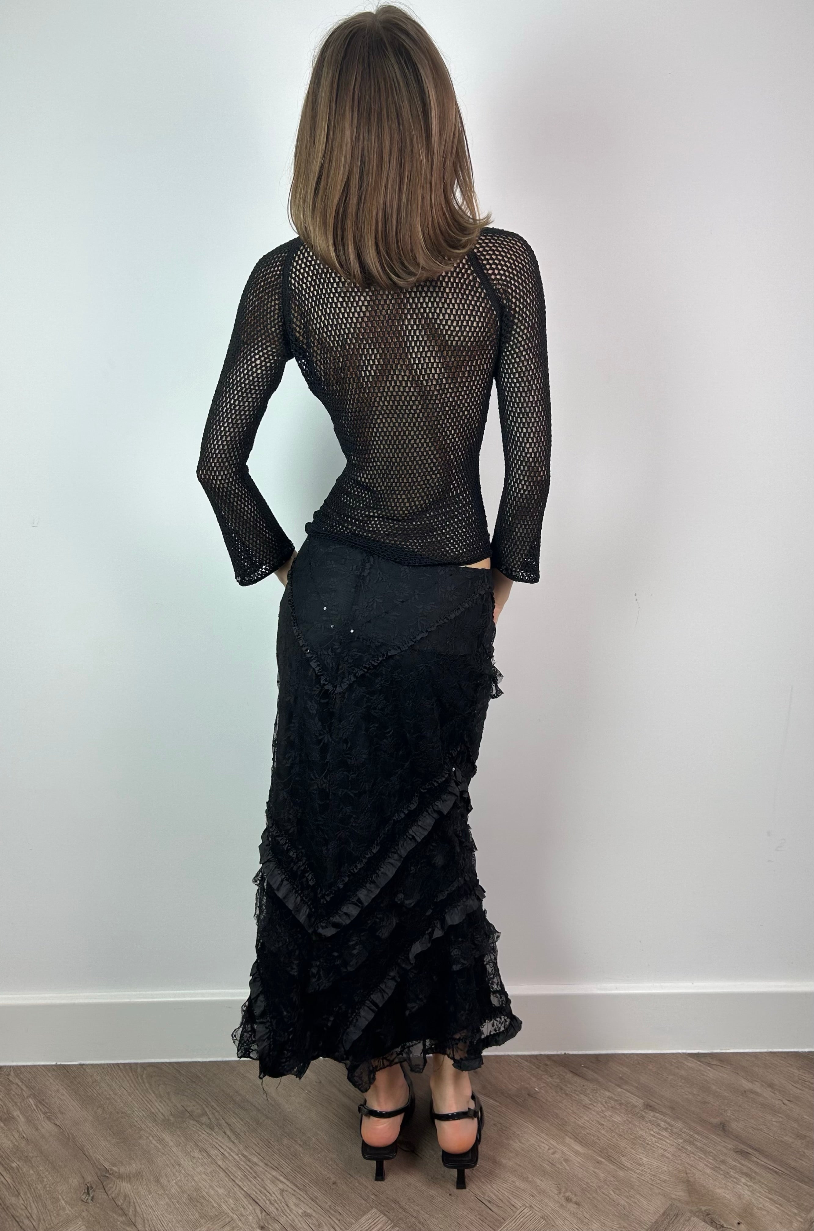 Black Mesh 3/4 Sleeve Top with Sequins