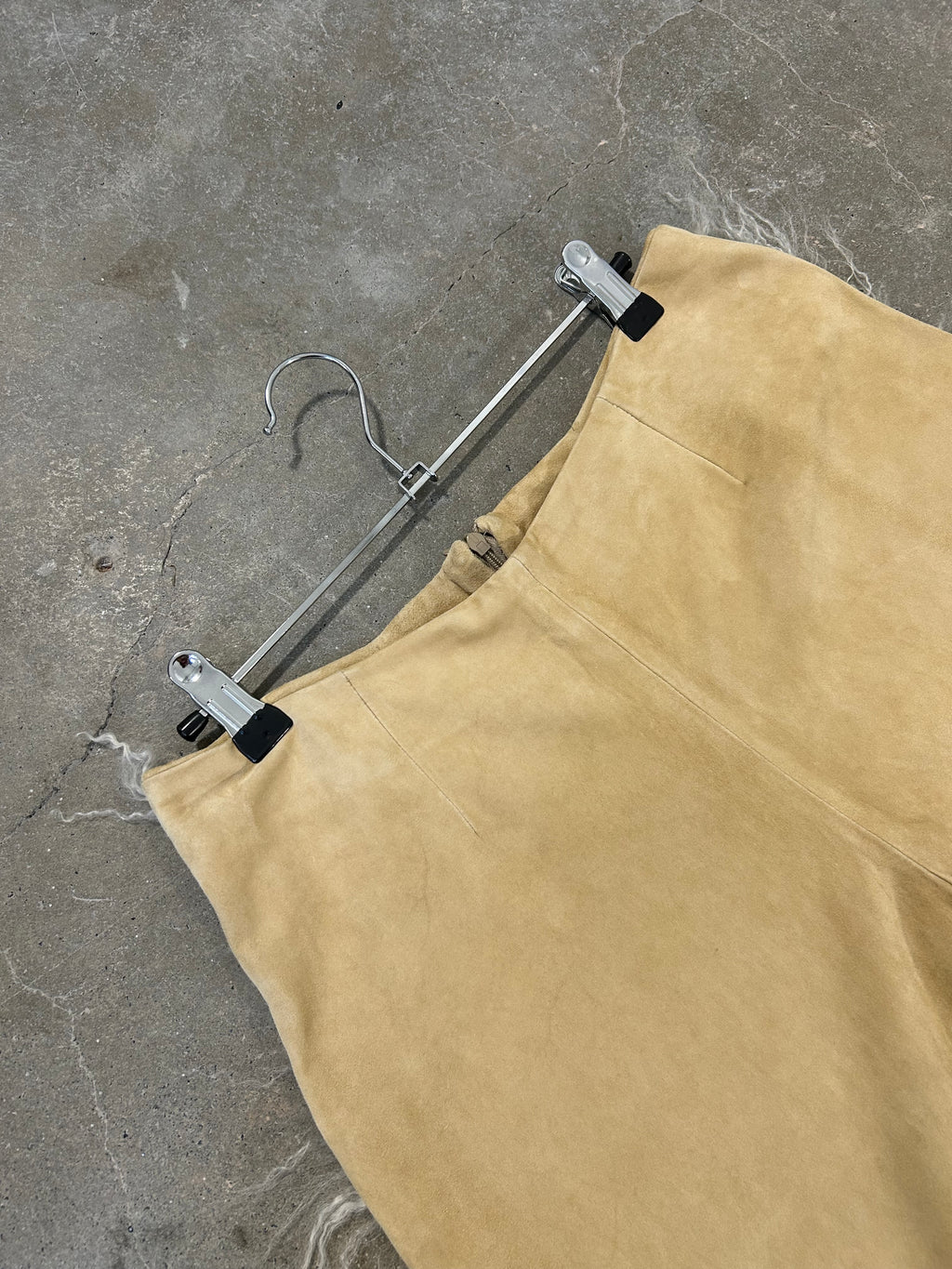 Real Leather Suede Trousers with Lamb Shearling Trim