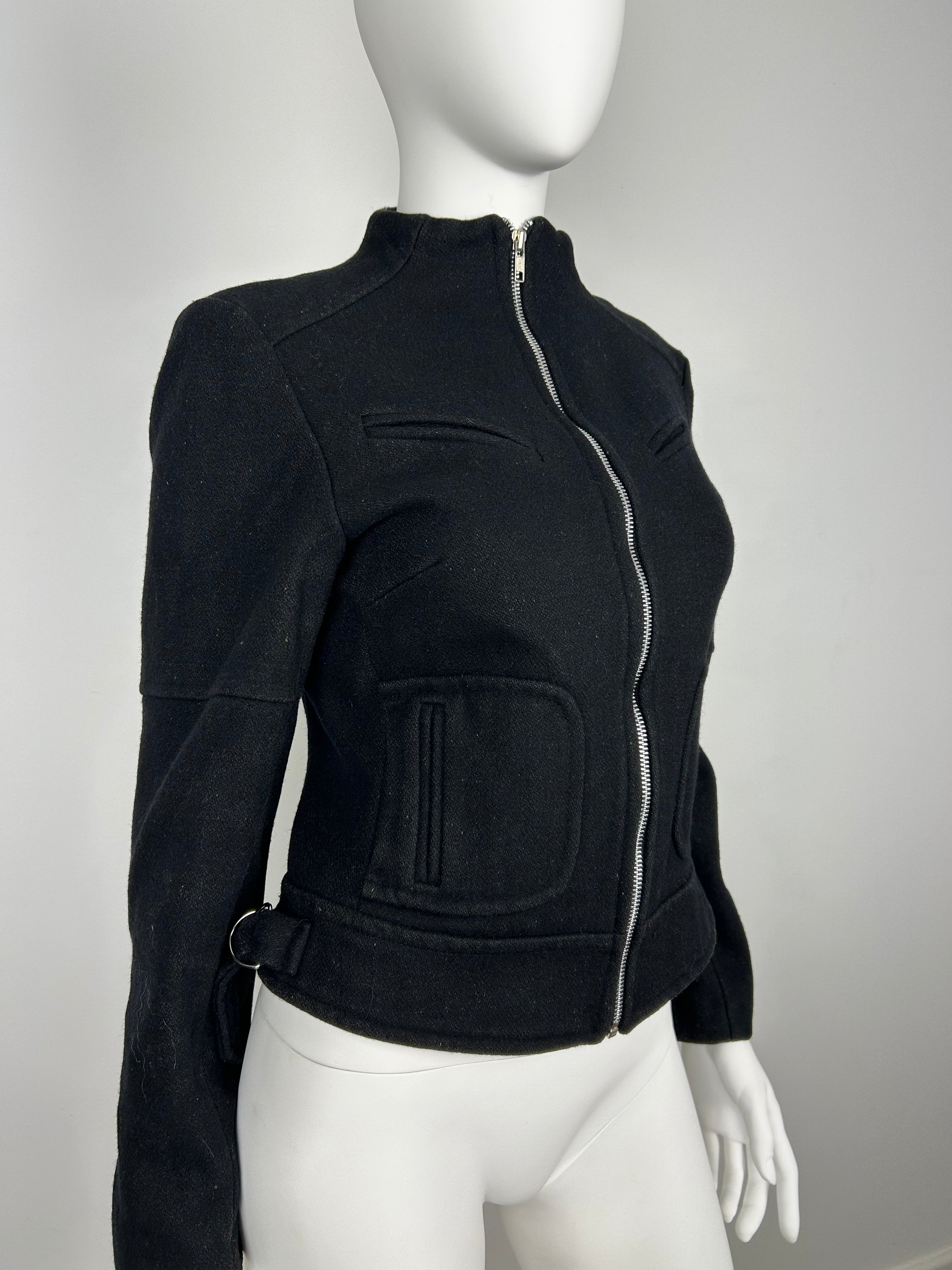 Wool Blend Biker Jacket with Straight Collar