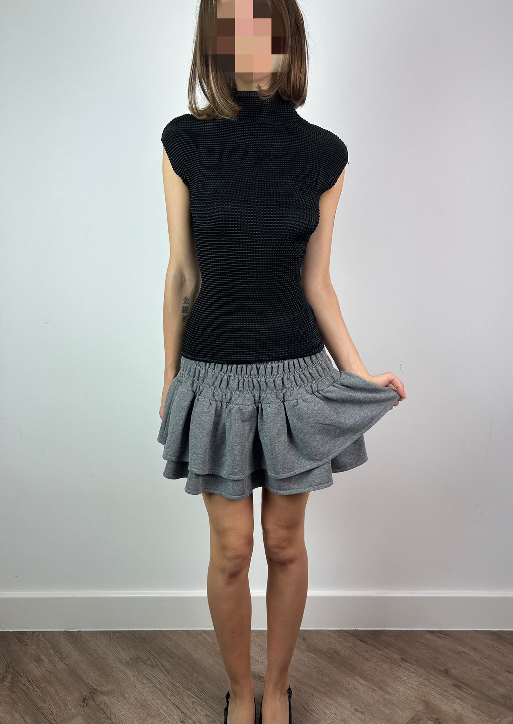 Grey Ruched Mini Sweat Skirt