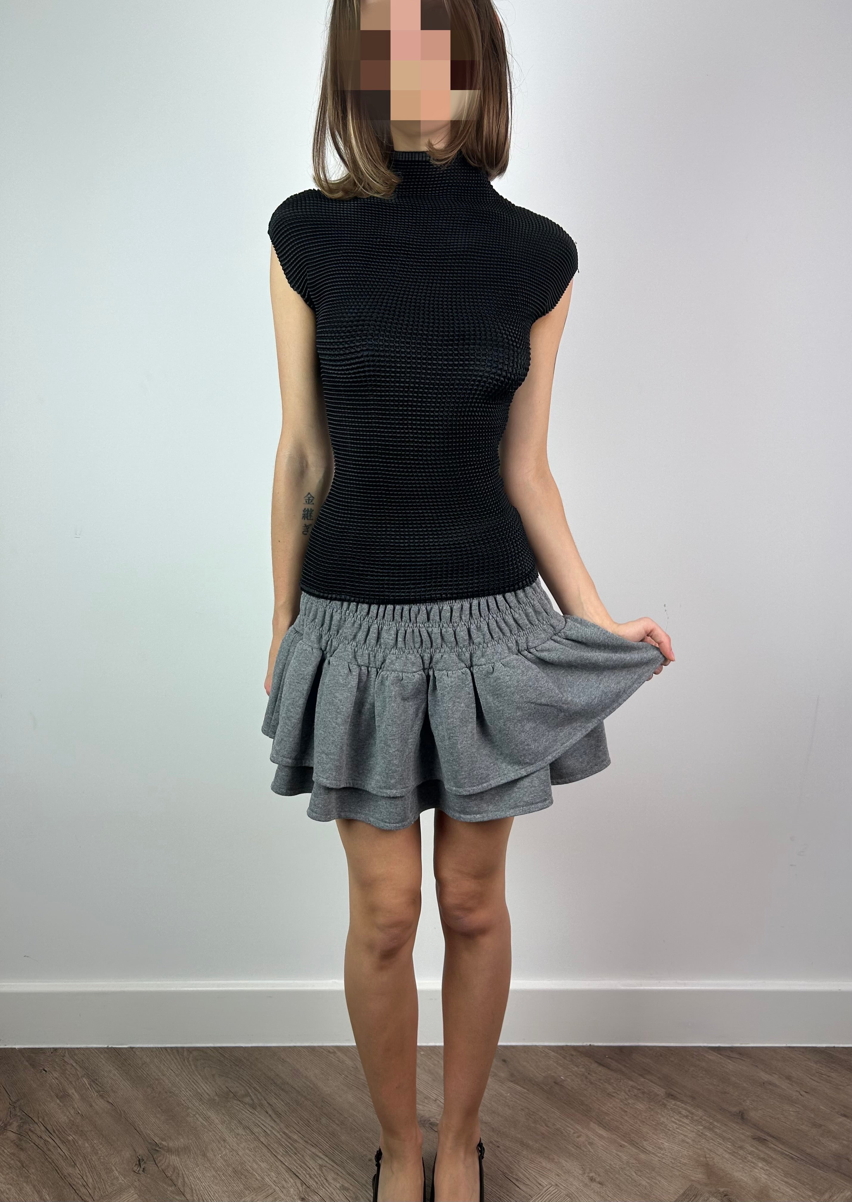Grey Ruched Mini Sweat Skirt