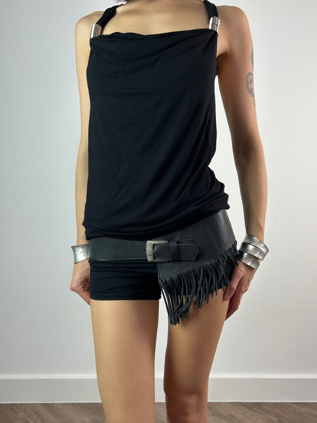 Black Asymmetrical Fringe Chunky Belt