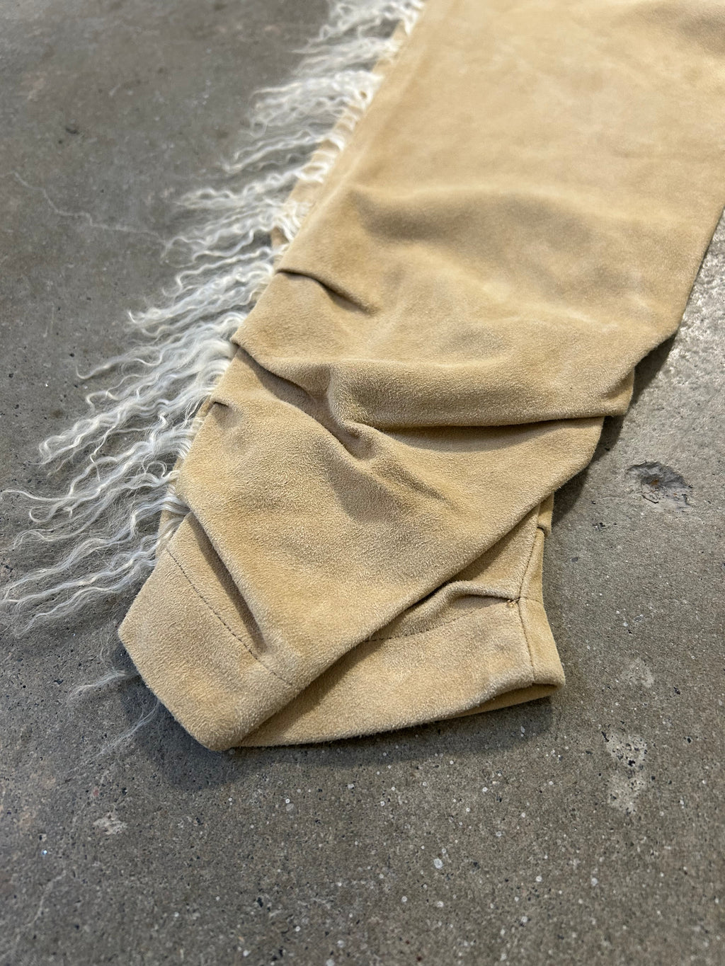 Real Leather Suede Trousers with Lamb Shearling Trim