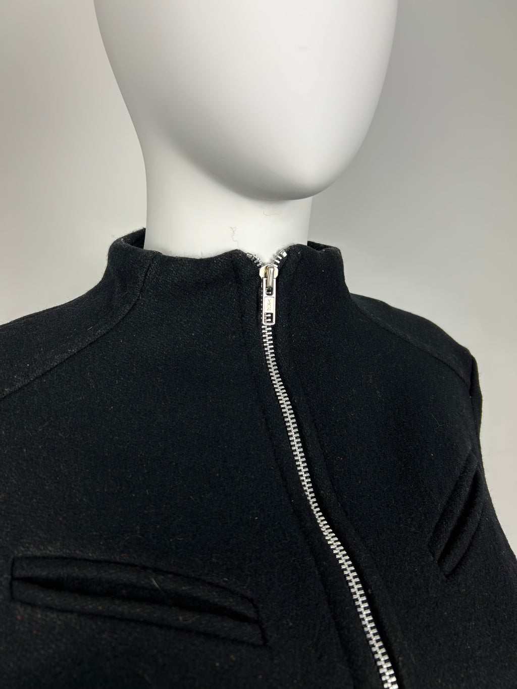 Wool Blend Biker Jacket with Straight Collar